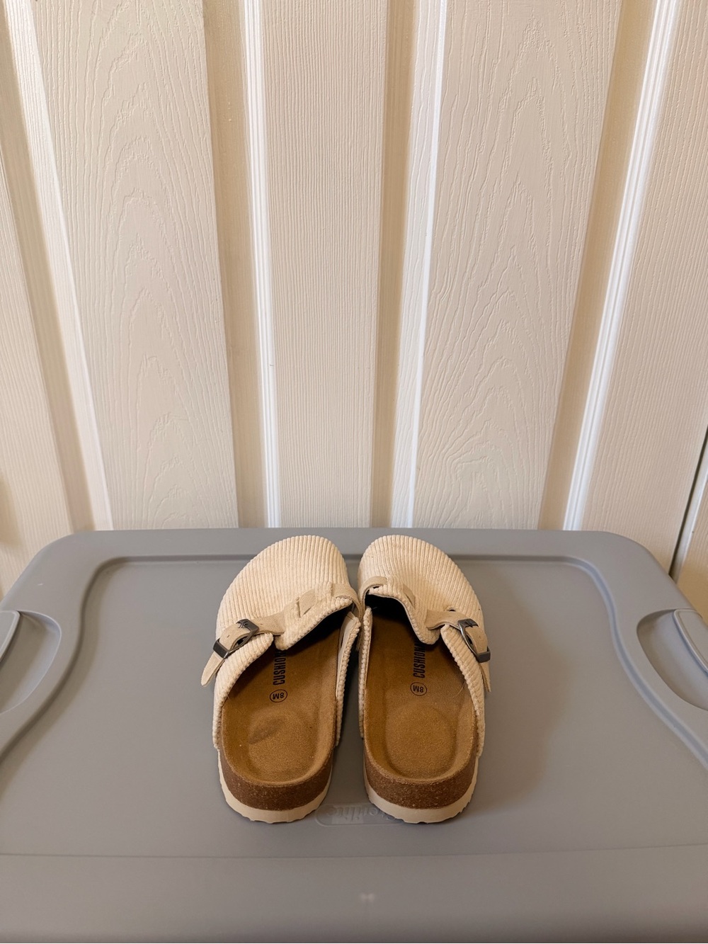 Corduroy Slip-On Mules with Buckle Accent in Beige - Picture 4 of 4